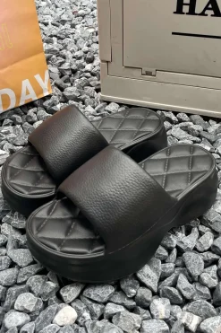 Quilted Thick Platform Slide Sandals
