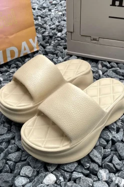 Quilted Thick Platform Slide Sandals