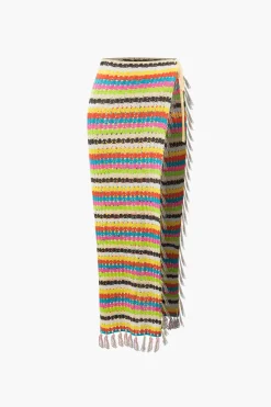 Rainbow Crochet Split Tassel Cover-Up Skirt