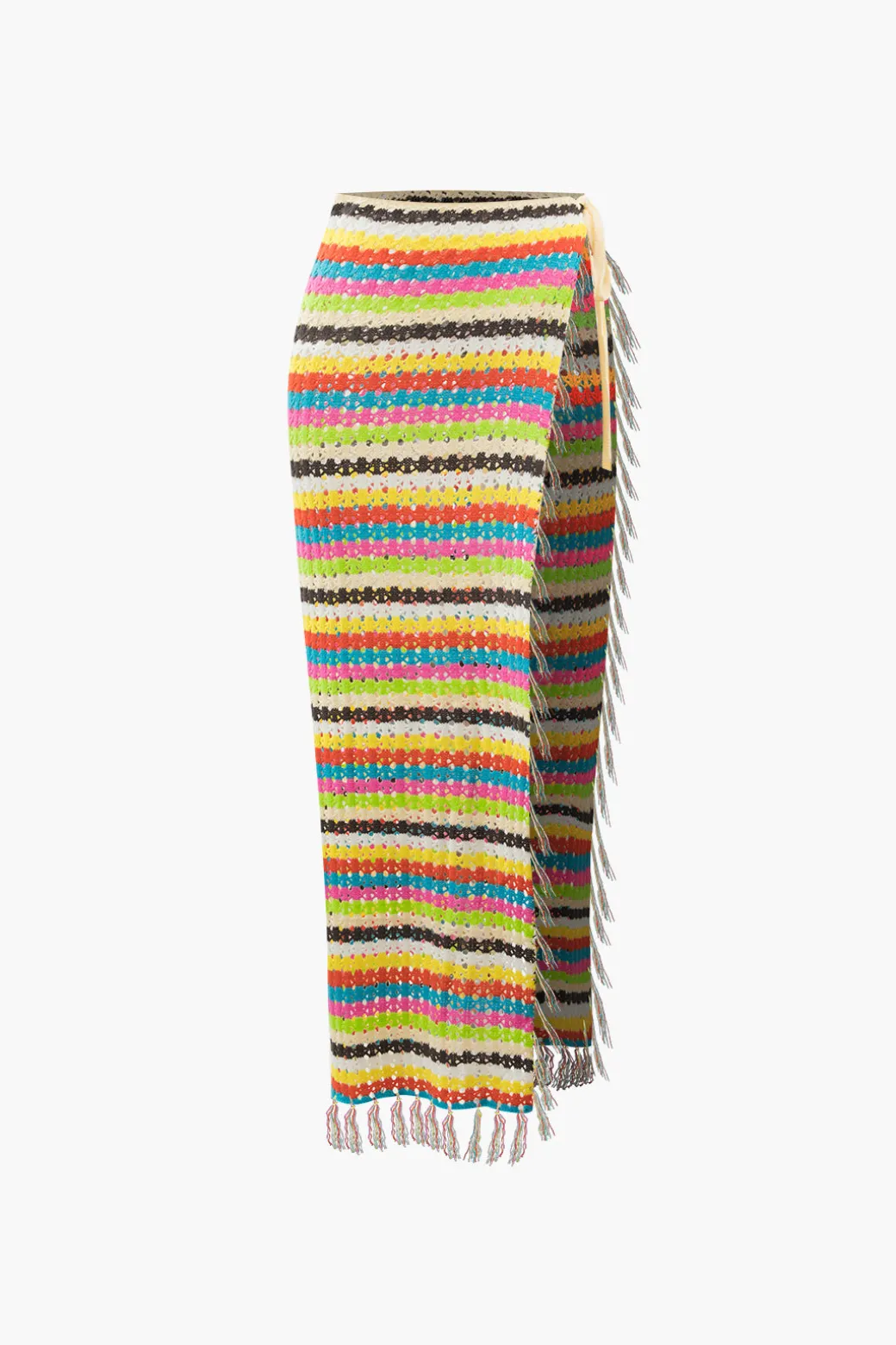 Rainbow Crochet Split Tassel Cover-Up Skirt