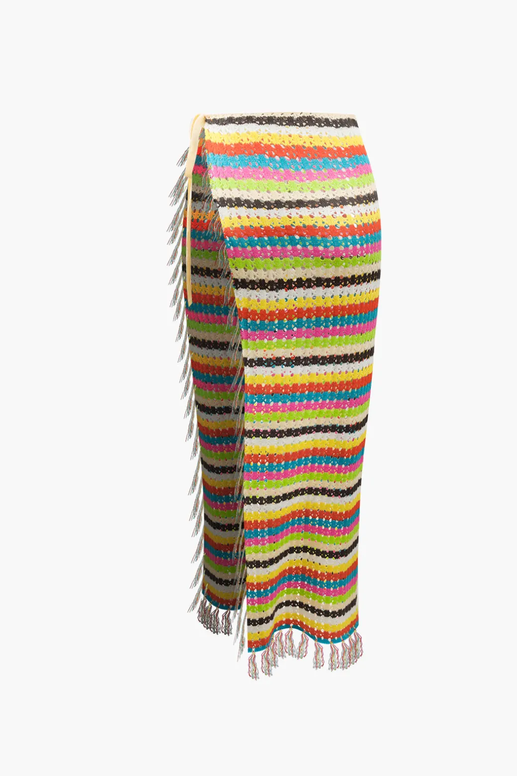 Rainbow Crochet Split Tassel Cover-Up Skirt