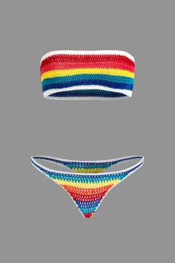 Rainbow Stripe Crochet Bikini Set
