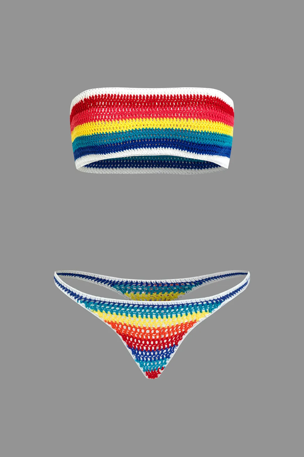 Rainbow Stripe Crochet Bikini Set