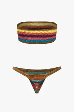 Rainbow Stripe Crochet Bikini Set