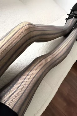 Retro Diamond Vertical Stripes Hollowed-Out Tights