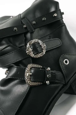 Retro Faux Leather Studded Pointed Toe Knee High Boots