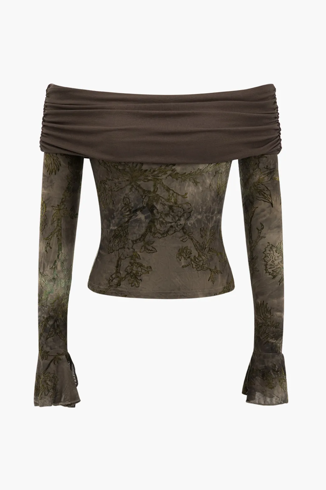 Retro Floral Bell Sleeve Long-Sleeve Top