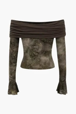 Retro Floral Bell Sleeve Long-Sleeve Top