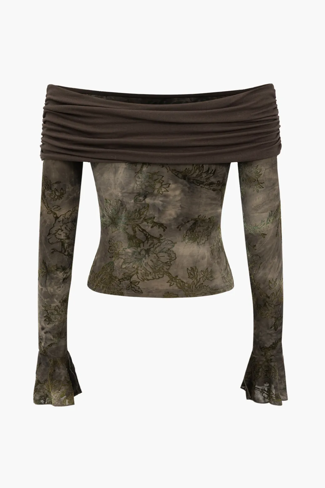 Retro Floral Bell Sleeve Long-Sleeve Top
