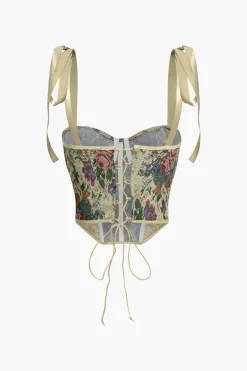 Retro Print Corset Tie-Up Cami Top