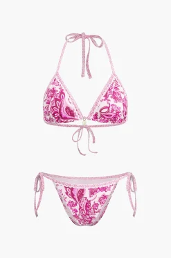 Retro Print Halter Bikini Set
