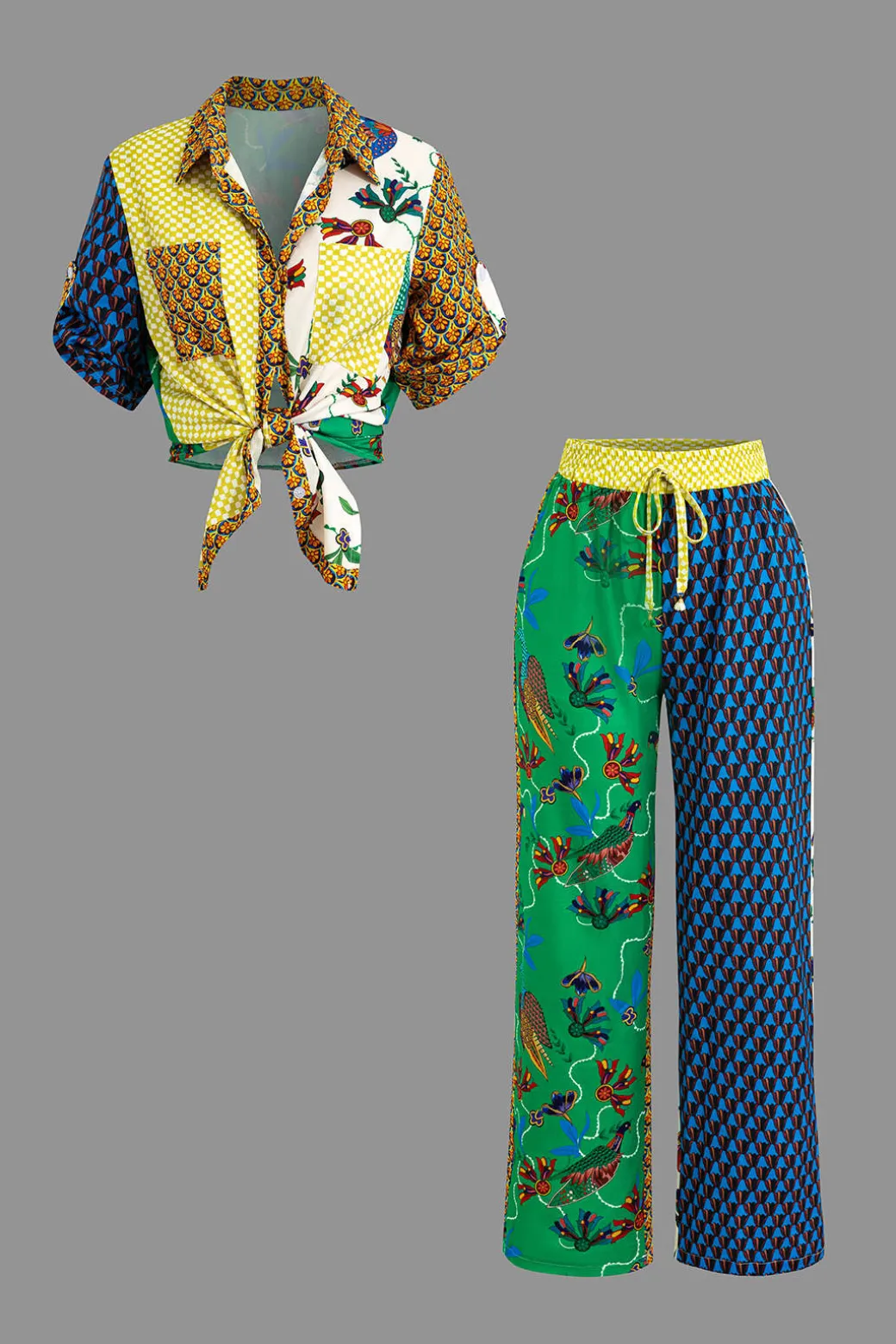 Retro Print Shirt and Pants Set