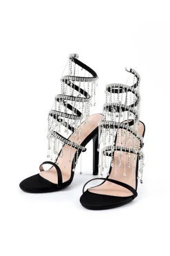 Rhinestone Chain Round Toe Heels
