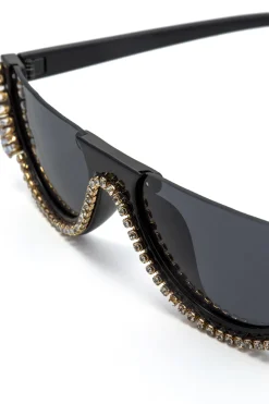 Rhinestone Decor Half Frame Sunglasses