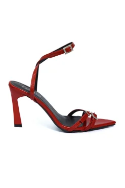 Rhinestone Embellished Artificial Patent Leather Cross Strap Open Toe High Heels