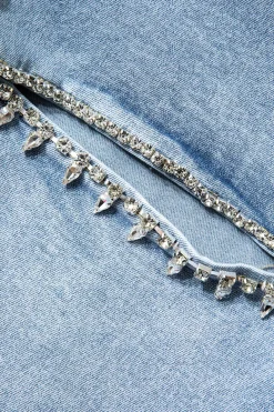 Rhinestone Embellished Cut Out Straight Leg Jeans