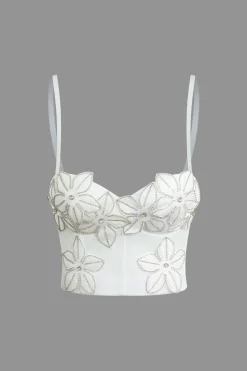 Rhinestone Embellished Flower Hook And Eye Bustier Cami Top