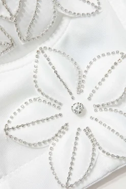 Rhinestone Embellished Flower Hook And Eye Bustier Cami Top