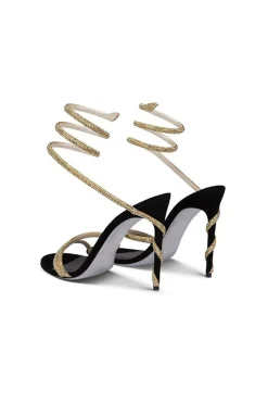 Rhinestone Embellished Open Toe High-heeled Sandals With Calf Strap