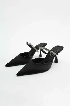 Rhinestone Embellished Pointed-toe High-heeled Sandals