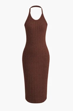 Ribbed Cardigan And Halter Dress Set