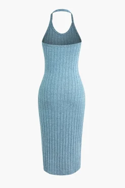 Ribbed Cardigan And Halter Dress Set