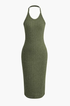 Ribbed Cardigan And Halter Dress Set