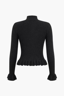 Ribbed Knit Button-Up Peplum Sweater