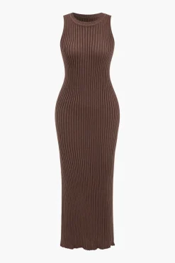 Ribbed Knit Dress And Cardigan Set