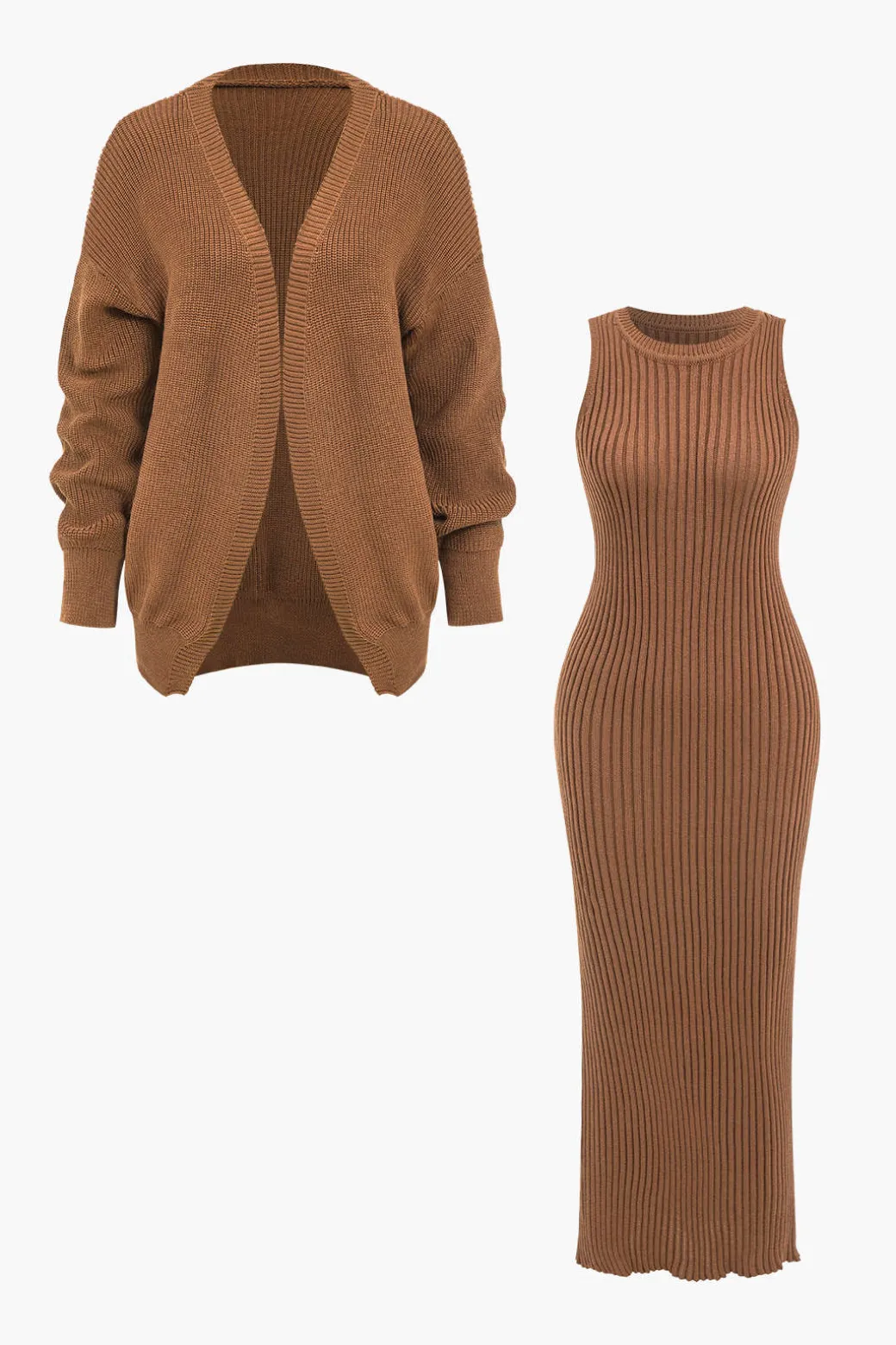 Ribbed Knit Dress And Cardigan Set
