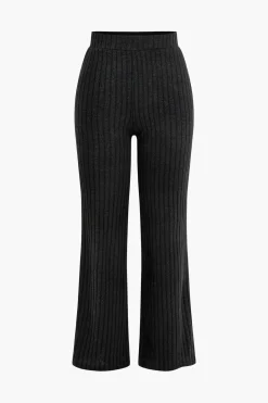 Ribbed Knit Elastic Waistband Trousers