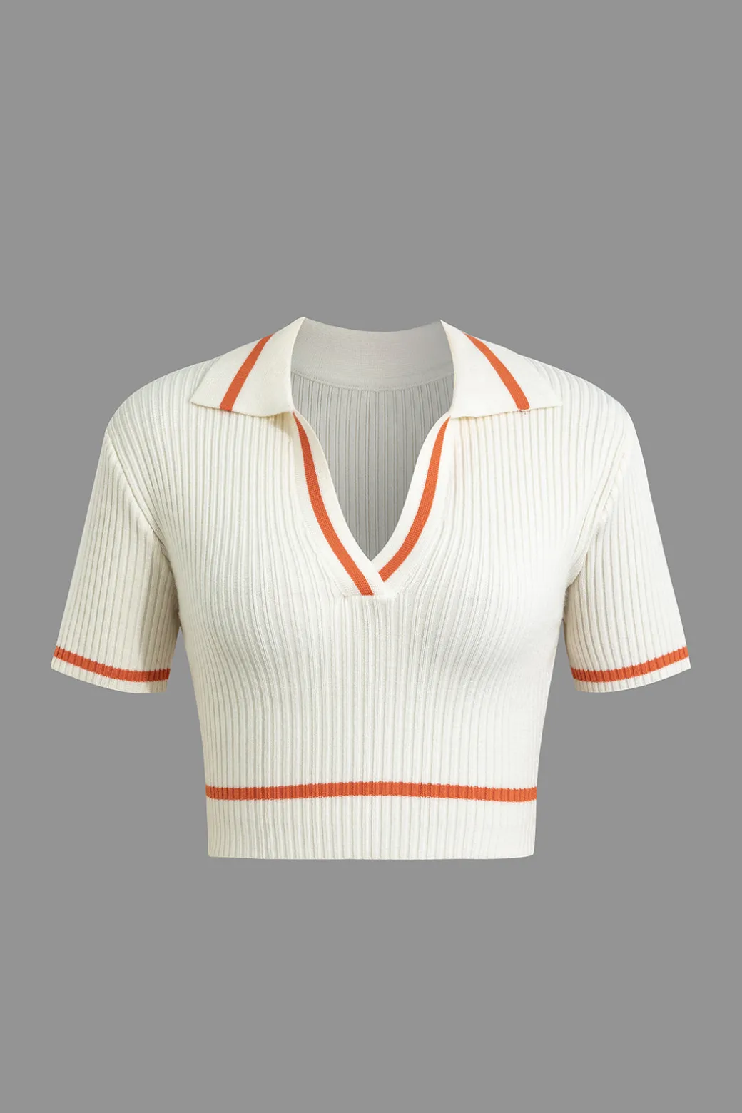 Ribbed Knit Polo Top And Pleated Skirt Set
