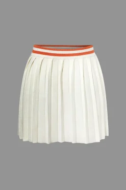 Ribbed Knit Polo Top And Pleated Skirt Set