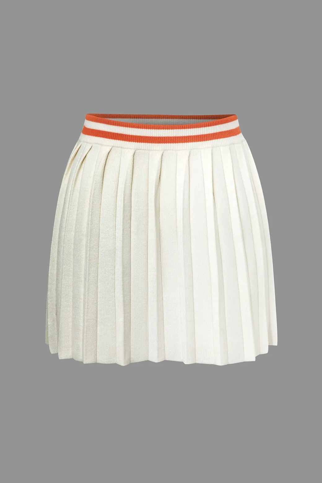 Ribbed Knit Polo Top And Pleated Skirt Set