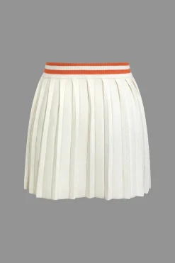 Ribbed Knit Polo Top And Pleated Skirt Set