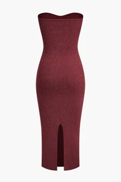 Ribbed Knit Strapless Midi Dress And Bolero Set