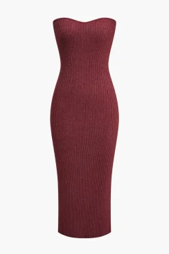 Ribbed Knit Strapless Midi Dress And Bolero Set