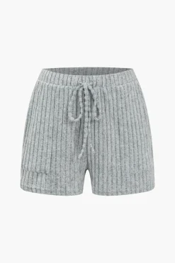 Ribbed Knit Top And Drawstring Shorts Set