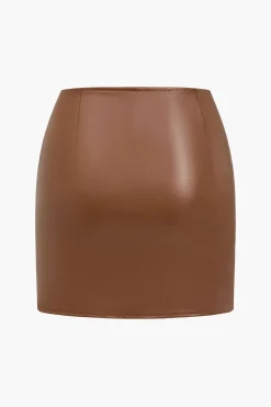 Ring Detail Faux Leather Cutout Mini Skirt