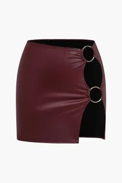 Ring Detail Faux Leather Cutout Mini Skirt