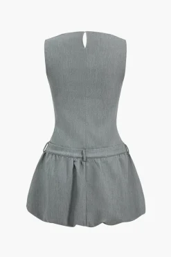Round Neck Patchwork Sleeveless Mini Dress