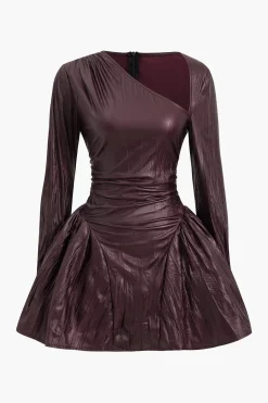 Ruched Asymmetrical Long Sleeve Mini Dress