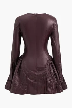 Ruched Asymmetrical Long Sleeve Mini Dress