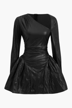 Ruched Asymmetrical Long Sleeve Mini Dress