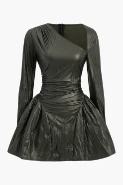 Ruched Asymmetrical Long Sleeve Mini Dress