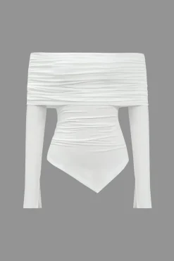 Ruched Asymmetrical Off Shoulder Long-Sleeve Top