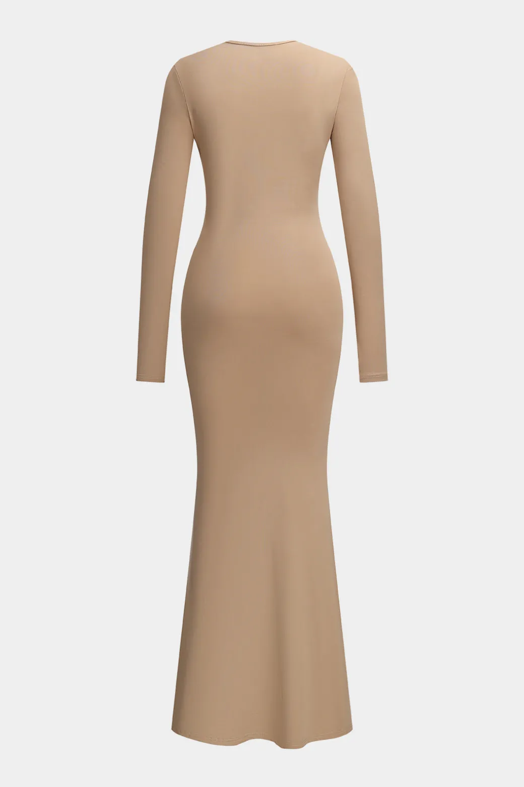 Ruched Bow Round Neck Long Sleeve Maxi Dress