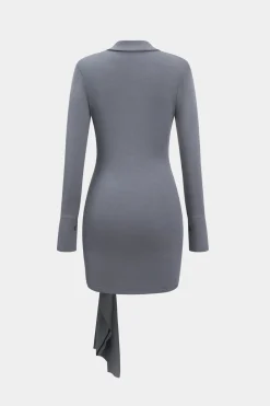 Ruched Button Long Sleeve Mini Dress