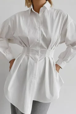 Ruched Button Long-Sleeve Shirt