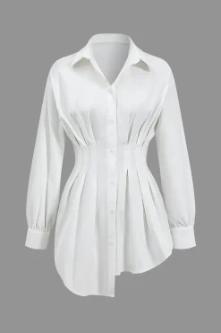 Ruched Button Long-Sleeve Shirt